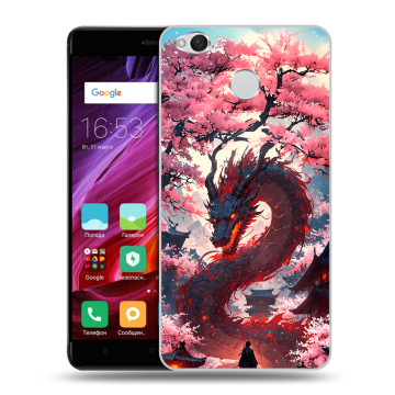 Силиконовый противоударный чехол на Xiaomi RedMi 4X с принтом Дракон Японский Силиконовый противоударный чехол на Xiaomi RedMi 4X с принтом Дракон Японский
