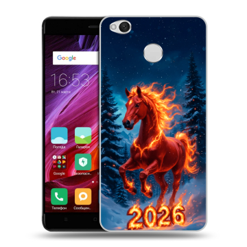 Силиконовый противоударный чехол на Xiaomi RedMi 4X с принтом Новый год коня