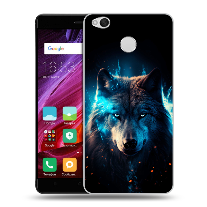 Силиконовый противоударный чехол на Xiaomi RedMi 4X с принтом Волк ночной Силиконовый противоударный чехол на Xiaomi RedMi 4X с принтом Волк ночной