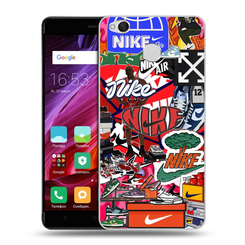 Силиконовый противоударный чехол на Xiaomi RedMi 4X с принтом Найк Nike яркий Силиконовый противоударный чехол на Xiaomi RedMi 4X с принтом Найк Nike яркий