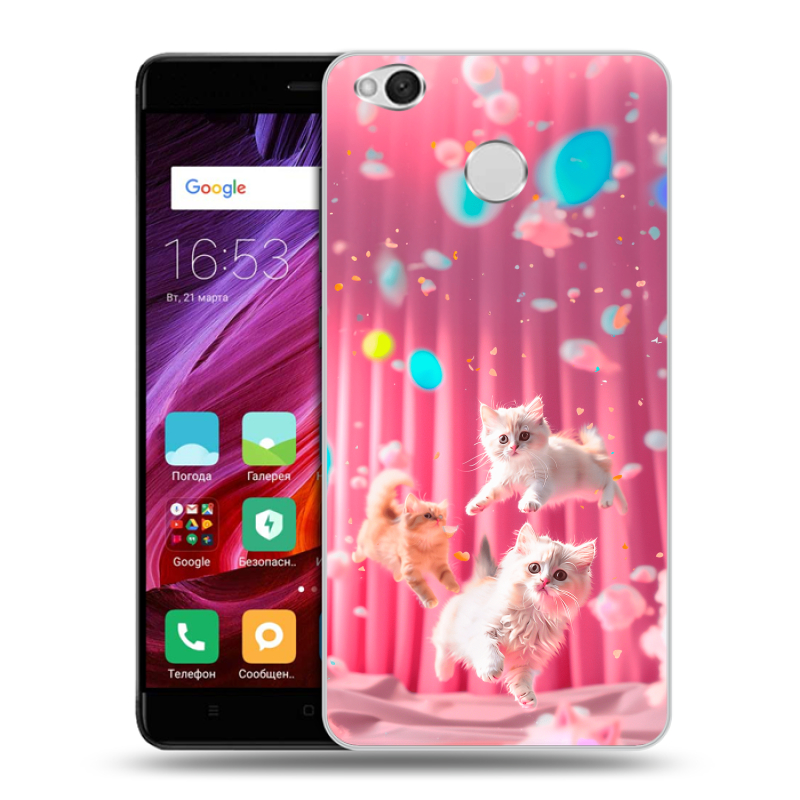 Силиконовый противоударный чехол на Xiaomi RedMi 4X с принтом милые котики Силиконовый противоударный чехол на Xiaomi RedMi 4X с принтом милые котики
