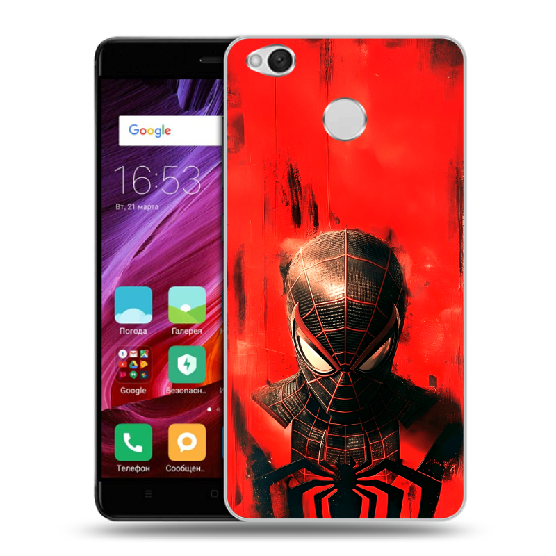 Силиконовый противоударный чехол на Xiaomi RedMi 4X с принтом человек паук spiderman Силиконовый противоударный чехол на Xiaomi RedMi 4X с принтом человек паук spiderman