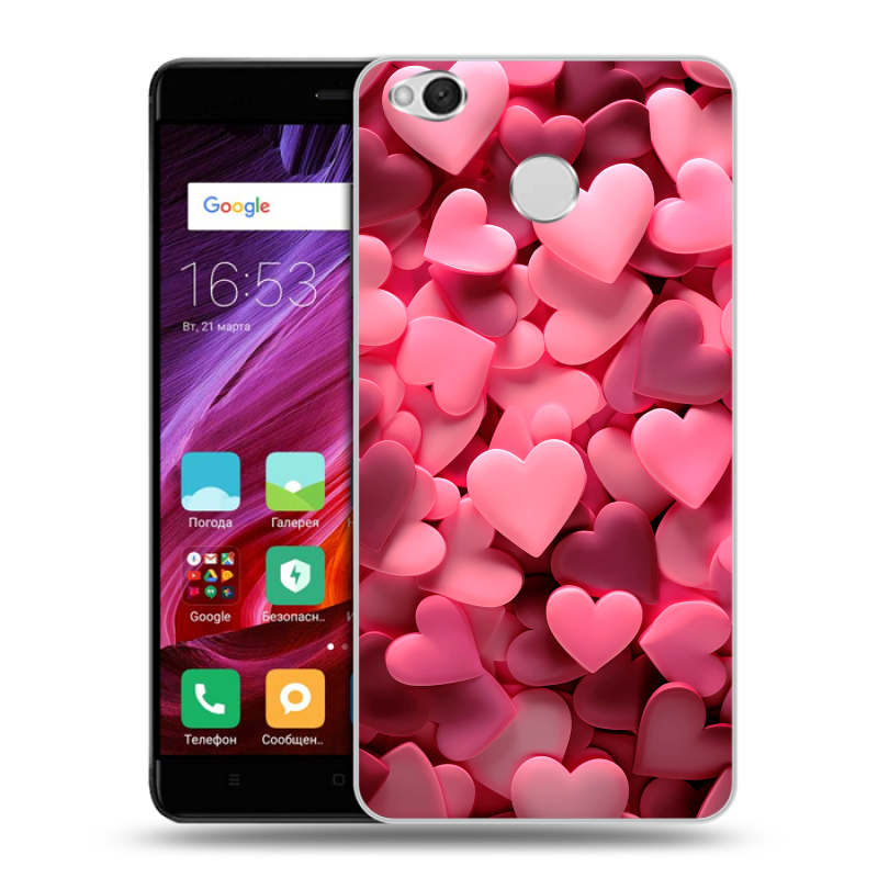 Силиконовый противоударный чехол на Xiaomi RedMi 4X с принтом розовые сердечки Силиконовый противоударный чехол на Xiaomi RedMi 4X с принтом розовые сердечки