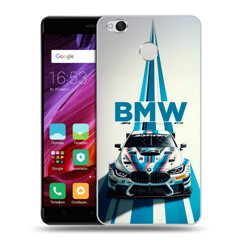 Силиконовый противоударный чехол на Xiaomi RedMi 4X с принтом БМВ BMW Силиконовый противоударный чехол на Xiaomi RedMi 4X с принтом БМВ BMW