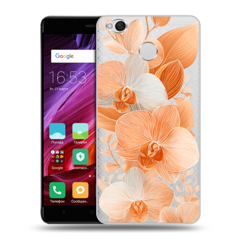Силиконовый противоударный чехол на Xiaomi RedMi 4X с принтом Бежевые цветы Силиконовый противоударный чехол на Xiaomi RedMi 4X с принтом Бежевые цветы