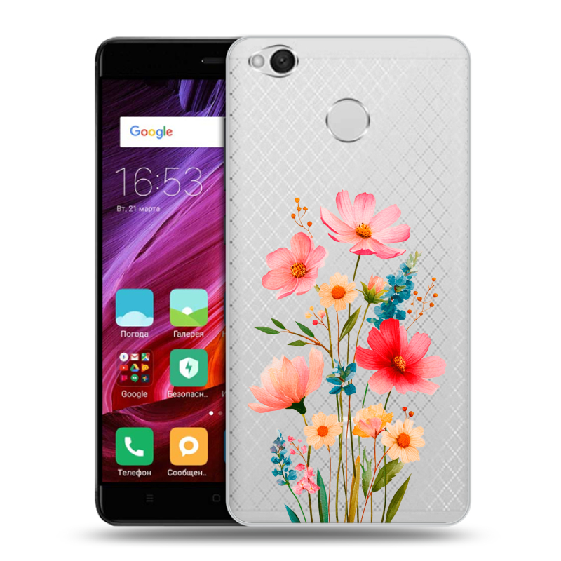 Силиконовый противоударный чехол на Xiaomi RedMi 4X с принтом Цветы Силиконовый противоударный чехол на Xiaomi RedMi 4X с принтом Цветы