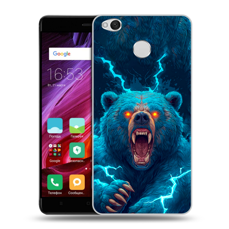 Силиконовый противоударный чехол на Xiaomi RedMi 4X с принтом Медведь Силиконовый противоударный чехол на Xiaomi RedMi 4X с принтом Медведь