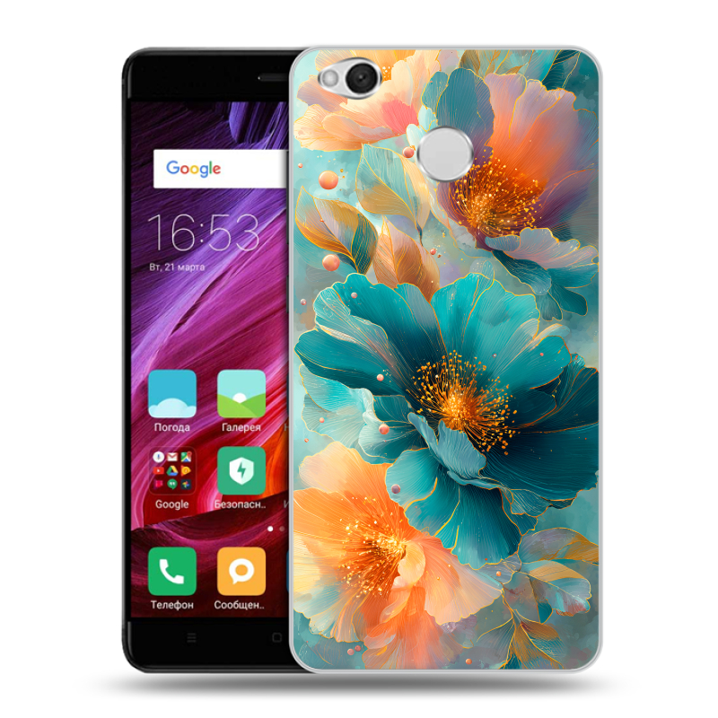 Силиконовый противоударный чехол на Xiaomi RedMi 4X с принтом Цветы Силиконовый противоударный чехол на Xiaomi RedMi 4X с принтом Цветы