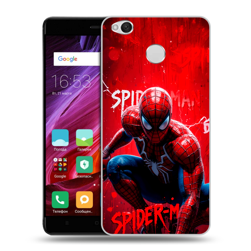 Силиконовый противоударный чехол на Xiaomi RedMi 4X с принтом Spiderman Человек паук Силиконовый противоударный чехол на Xiaomi RedMi 4X с принтом Spiderman Человек паук