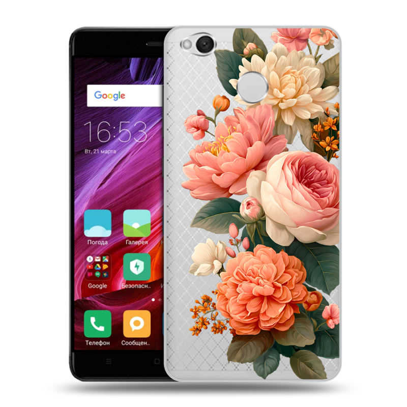 Силиконовый противоударный чехол на Xiaomi RedMi 4X с принтом цветы Силиконовый противоударный чехол на Xiaomi RedMi 4X с принтом цветы