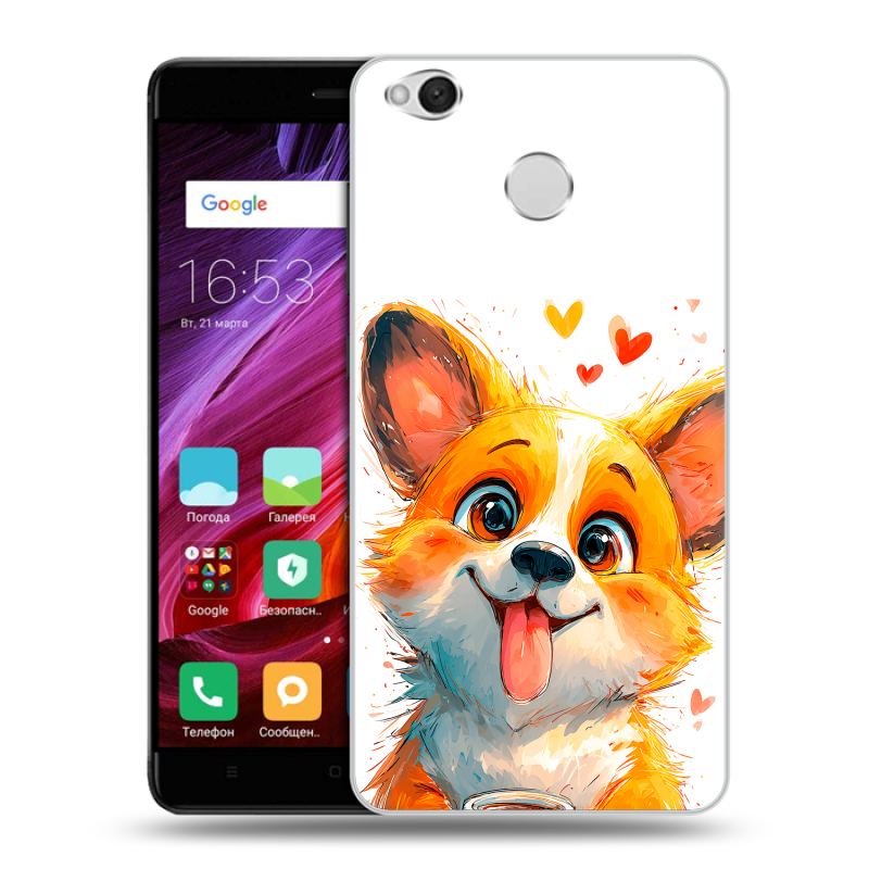 Силиконовый противоударный чехол на Xiaomi RedMi 4X с принтом корги Силиконовый противоударный чехол на Xiaomi RedMi 4X с принтом корги