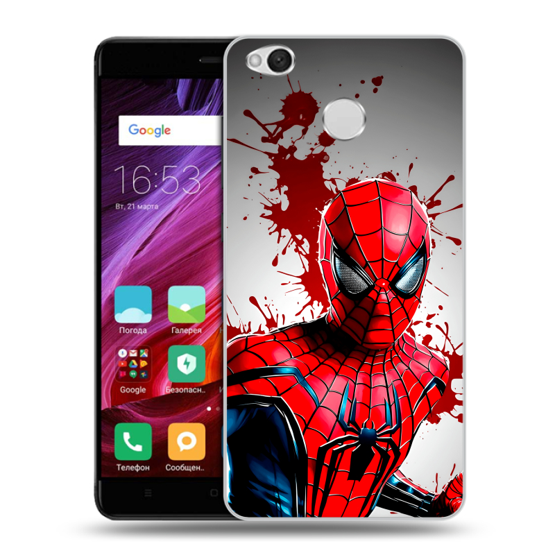 Силиконовый противоударный чехол на Xiaomi RedMi 4X с принтом Spiderman Человек паук Силиконовый противоударный чехол на Xiaomi RedMi 4X с принтом Spiderman Человек паук