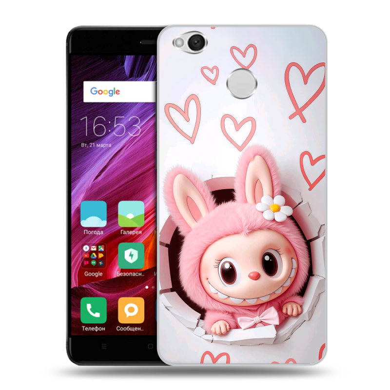 Силиконовый противоударный чехол на Xiaomi RedMi 4X с принтом Labubu Лабубу Силиконовый противоударный чехол на Xiaomi RedMi 4X с принтом Labubu Лабубу
