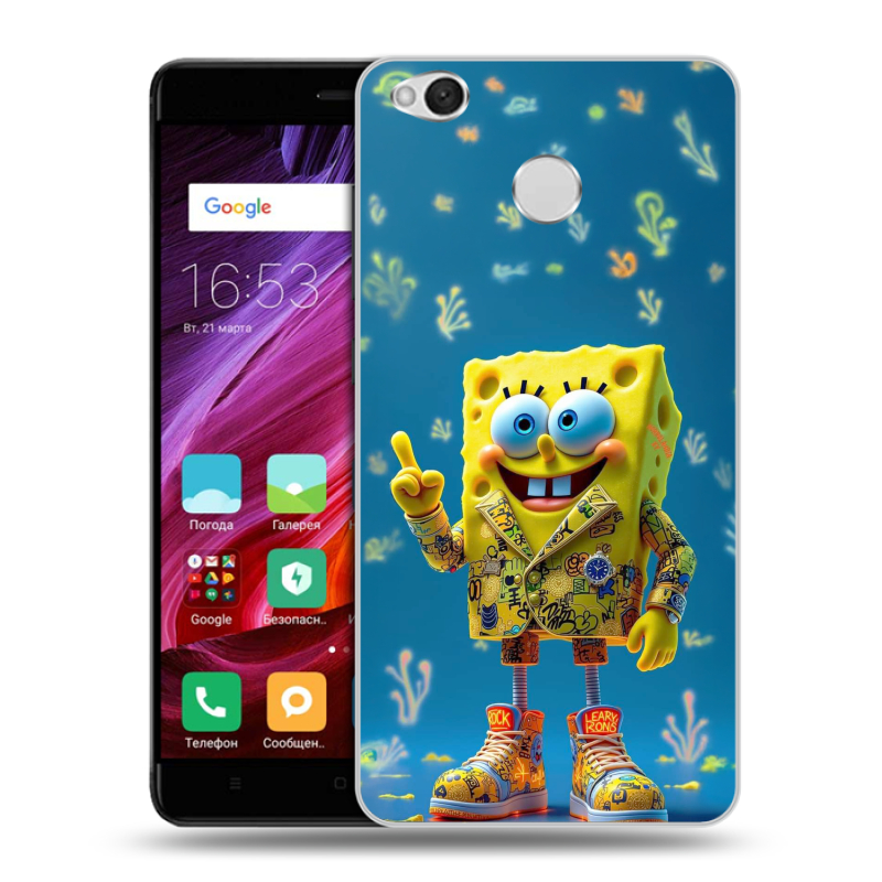 Силиконовый противоударный чехол на Xiaomi RedMi 4X с принтом Спанч боб Спанчбоб Силиконовый противоударный чехол на Xiaomi RedMi 4X с принтом Спанч боб Спанчбоб