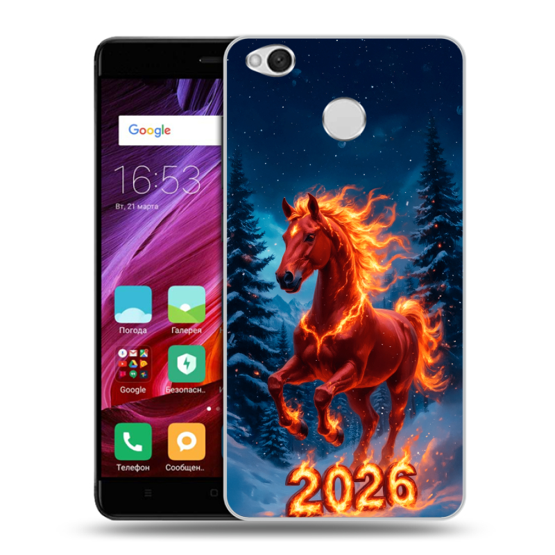 Силиконовый противоударный чехол на Xiaomi RedMi 4X с принтом Новый год коня Силиконовый противоударный чехол на Xiaomi RedMi 4X с принтом Новый год коня