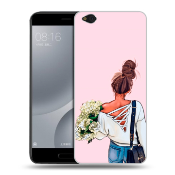 Пластиковый чехол на Xiaomi Mi5C с принтом Девушка и букет Пластиковый чехол на Xiaomi Mi5C с принтом Девушка и букет