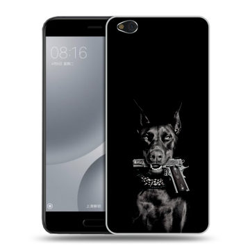 Пластиковый чехол на Xiaomi Mi5C с принтом Доберман и пистолет Пластиковый чехол на Xiaomi Mi5C с принтом Доберман и пистолет