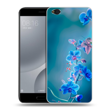 Пластиковый чехол на Xiaomi Mi5C с принтом Голубые цветы Пластиковый чехол на Xiaomi Mi5C с принтом Голубые цветы
