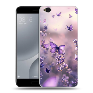 Пластиковый чехол на Xiaomi Mi5C с принтом бабочки и лаванда Пластиковый чехол на Xiaomi Mi5C с принтом бабочки и лаванда