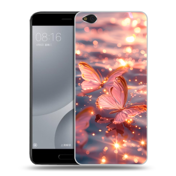 Пластиковый чехол на Xiaomi Mi5C с принтом бабочки розовые Пластиковый чехол на Xiaomi Mi5C с принтом бабочки розовые
