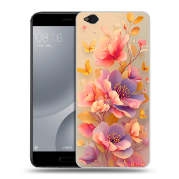 Пластиковый чехол на Xiaomi Mi5C с принтом Цветы и бабочки