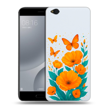 Пластиковый чехол на Xiaomi Mi5C с принтом цветы бабочки