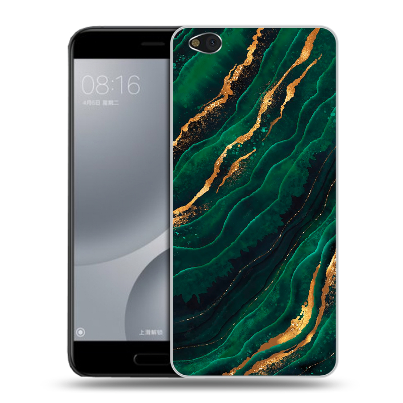 Пластиковый чехол на Xiaomi Mi5C с принтом Мрамор зеленое золото Пластиковый чехол на Xiaomi Mi5C с принтом Мрамор зеленое золото