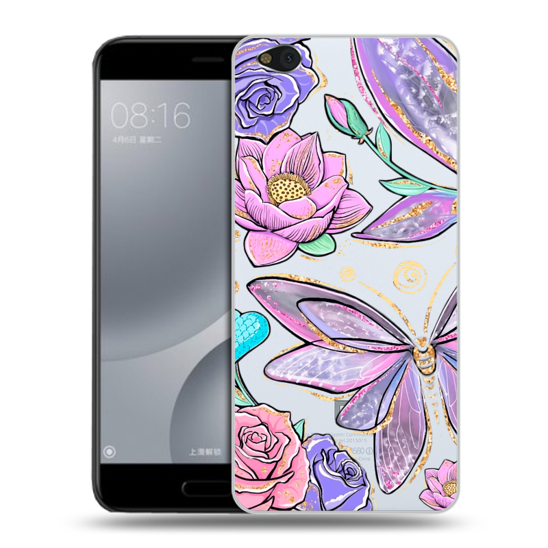 Пластиковый чехол на Xiaomi Mi5C с принтом Бабочки и цветы Пластиковый чехол на Xiaomi Mi5C с принтом Бабочки и цветы