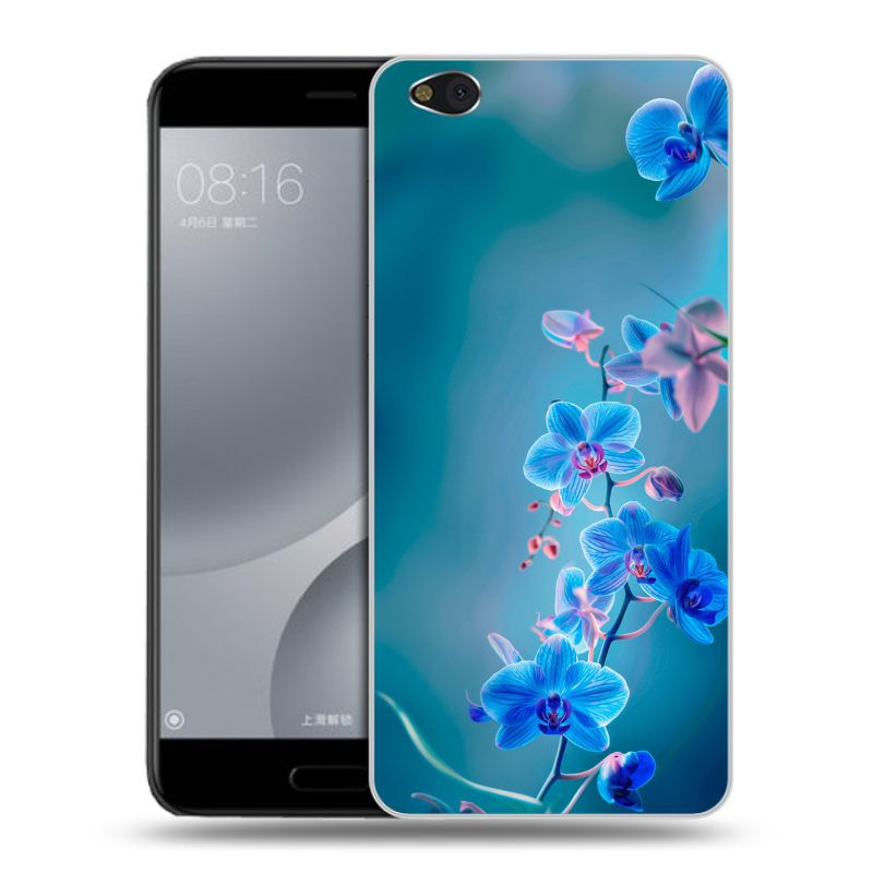 Пластиковый чехол на Xiaomi Mi5C с принтом Голубые цветы Пластиковый чехол на Xiaomi Mi5C с принтом Голубые цветы