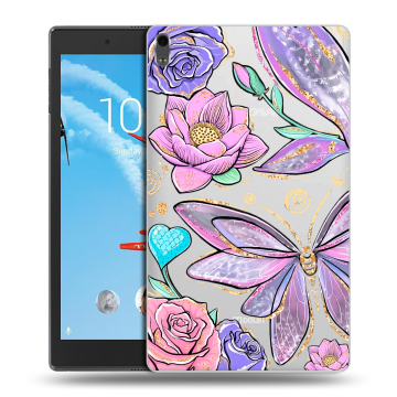 Силиконовый чехол на Lenovo Tab 4 8 Plus с принтом Бабочки и цветы Силиконовый чехол на Lenovo Tab 4 8 Plus с принтом Бабочки и цветы