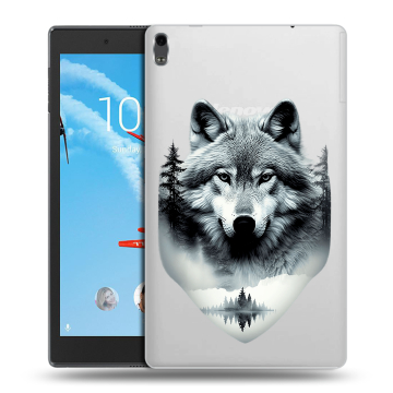 Силиконовый чехол на Lenovo Tab 4 8 Plus с принтом Волк в лесу Силиконовый чехол на Lenovo Tab 4 8 Plus с принтом Волк в лесу