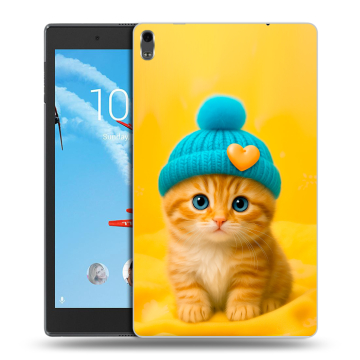 Силиконовый чехол на Lenovo Tab 4 8 Plus с принтом Котенок в шапке Силиконовый чехол на Lenovo Tab 4 8 Plus с принтом Котенок в шапке