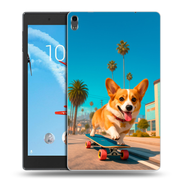Силиконовый чехол на Lenovo Tab 4 8 Plus с принтом Корги на скейте