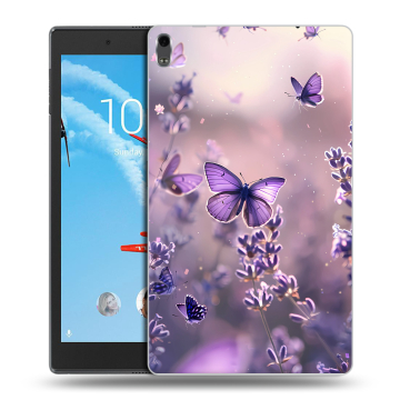 Силиконовый чехол на Lenovo Tab 4 8 Plus с принтом бабочки и лаванда