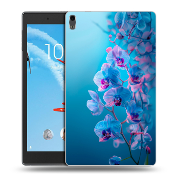 Силиконовый чехол на Lenovo Tab 4 8 Plus с принтом голубые орхидеи Силиконовый чехол на Lenovo Tab 4 8 Plus с принтом голубые орхидеи
