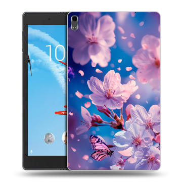 Силиконовый чехол на Lenovo Tab 4 8 Plus с принтом цветы бабочки Силиконовый чехол на Lenovo Tab 4 8 Plus с принтом цветы бабочки