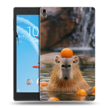 Силиконовый чехол на планшета Lenovo Tab 4 8 Plus с принтом Капибара с апельсином