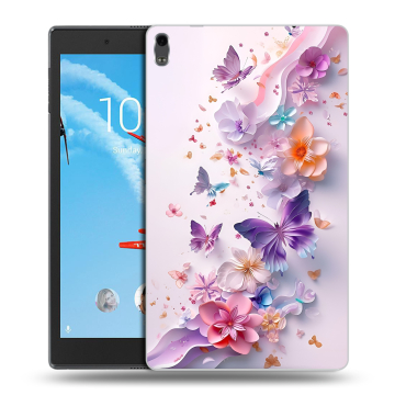 Силиконовый чехол на планшета Lenovo Tab 4 8 Plus с принтом цветы бабочки