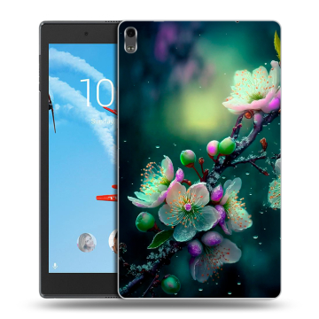 Силиконовый чехол на Lenovo Tab 4 8 Plus с принтом Цветы и мрамор