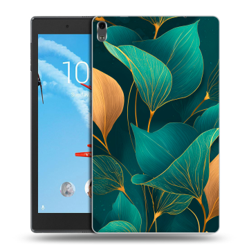 Силиконовый чехол на Lenovo Tab 4 8 Plus с принтом Листья и золото