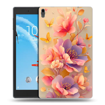 Силиконовый чехол на Lenovo Tab 4 8 Plus с принтом Цветы и бабочки