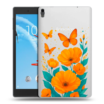 Силиконовый чехол на Lenovo Tab 4 8 Plus с принтом цветы бабочки