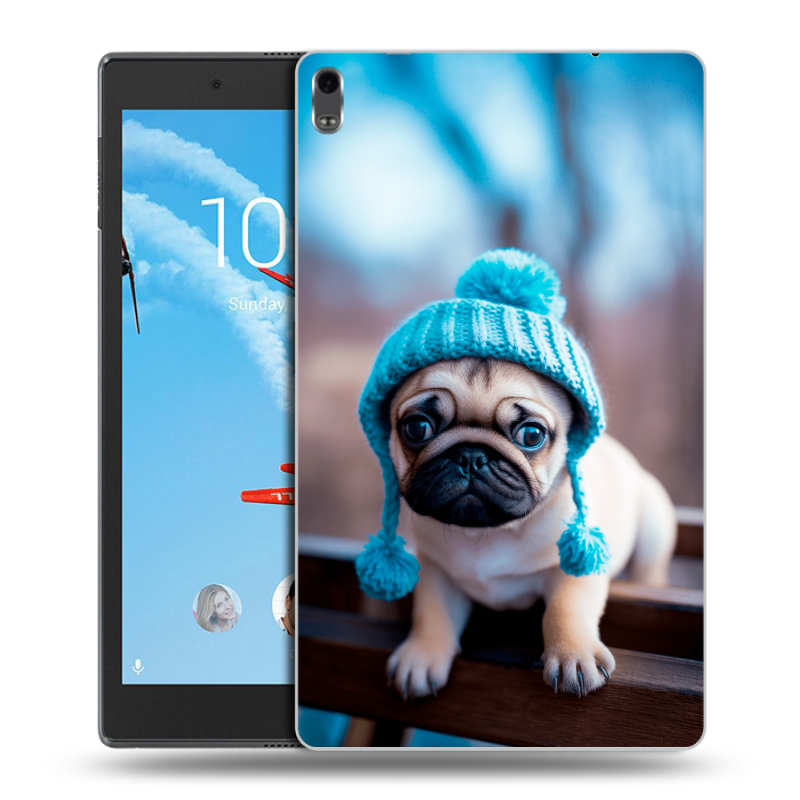 Силиконовый чехол на Lenovo Tab 4 8 Plus с принтом Мопс в шапке Силиконовый чехол на Lenovo Tab 4 8 Plus с принтом Мопс в шапке