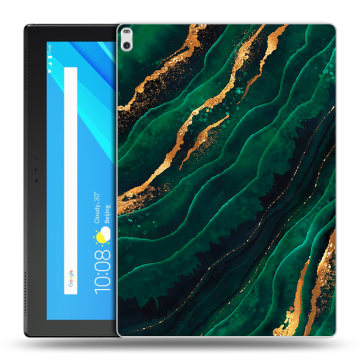 Силиконовый чехол на планшета Lenovo Tab 4 10 Plus с принтом Мрамор зеленое золото