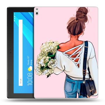 Силиконовый чехол на планшета Lenovo Tab 4 10 Plus с принтом Девушка и букет