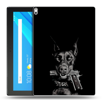 Силиконовый чехол на планшета Lenovo Tab 4 10 Plus с принтом Доберман и пистолет