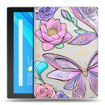 Силиконовый чехол на Lenovo Tab 4 10 Plus с принтом Бабочки и цветы Силиконовый чехол на Lenovo Tab 4 10 Plus с принтом Бабочки и цветы