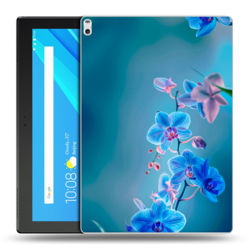 Силиконовый чехол на Lenovo Tab 4 10 Plus с принтом Голубые цветы Силиконовый чехол на Lenovo Tab 4 10 Plus с принтом Голубые цветы