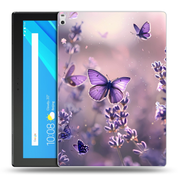 Силиконовый чехол на Lenovo Tab 4 10 Plus с принтом бабочки и лаванда
