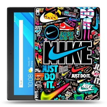 Силиконовый чехол на Lenovo Tab 4 10 Plus с принтом найк nike черный Силиконовый чехол на Lenovo Tab 4 10 Plus с принтом найк nike черный